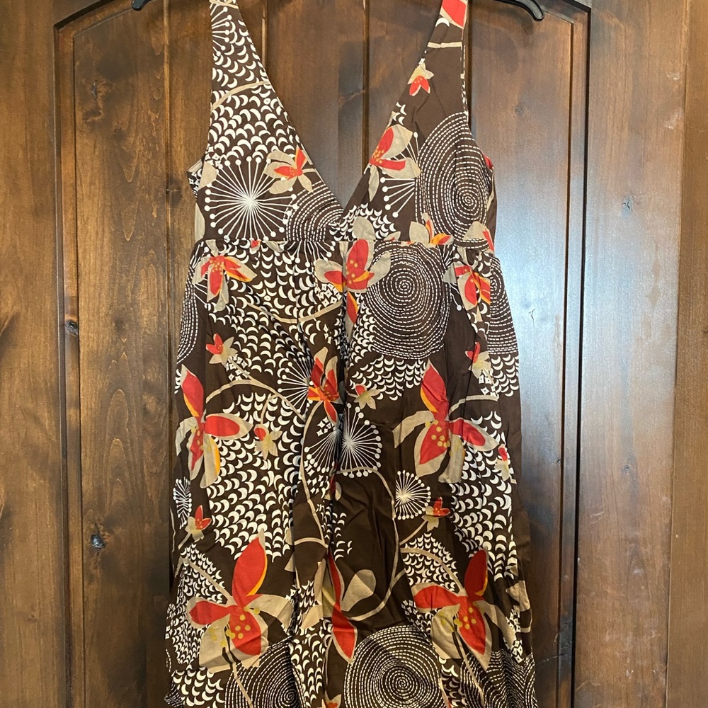 Floral V-Neck Top - Brown and Red